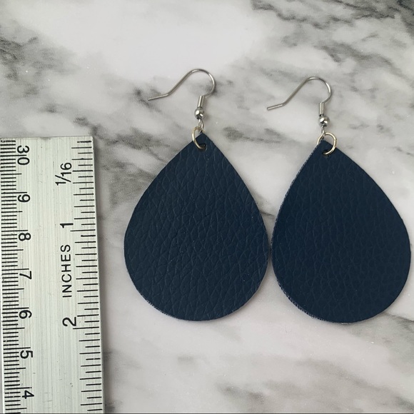 Navy Blue Faux Leather Earrings - Picture 5 of 5